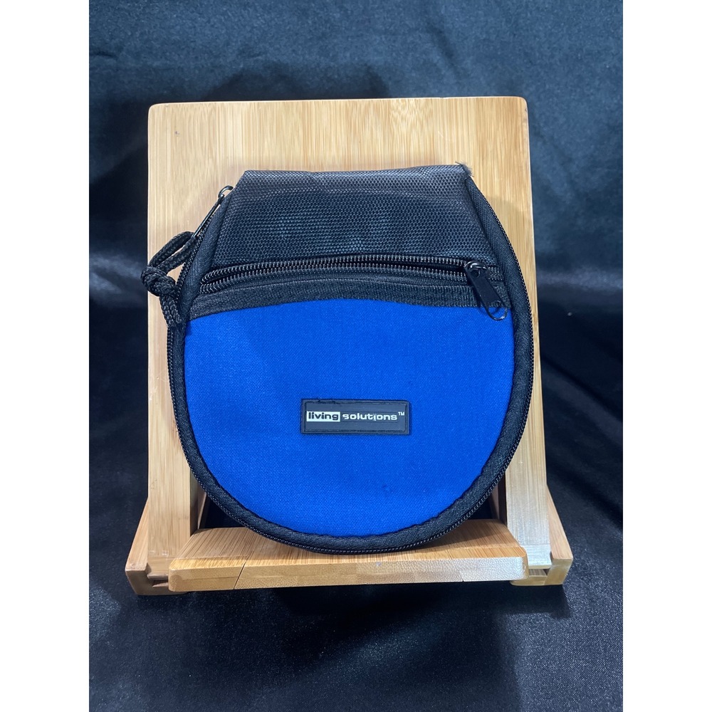Living Solutions Portable CD Player Case Blue Black Nylon Zippered Travel Pouch